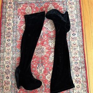 Y2K Black Velvet Thigh High Boots 7.5